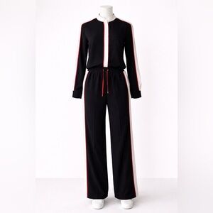 Black Athleisure Stripe Pant Set | Sporty Chic Outfit | US L